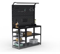Стол-верстак ООО Металекс KIT 950х1300х500 мм, с боковыми полками, 2-мя панелями и комплектом освещения, черный 205714