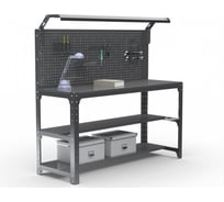 Стол металлический ООО Металекс серия KIT 750х1200х600 мм, 2-е полки + перфопанель с комплектом освещения, серый 201465