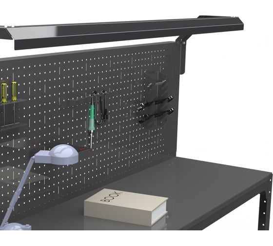 Стол металлический ООО Металекс серия KIT 750х1200х600 мм, 2-е полки + перфопанель с комплектом освещения, серый 201465