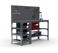 Стол металлический ООО Металекс 750х1600х500 мм, с боковыми полками и перфопанелью, серый 112195