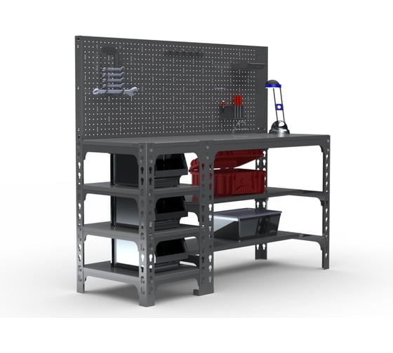 Стол металлический ООО Металекс 750х1200х500 мм, с боковыми полками и перфопанелью, серый 112193 1