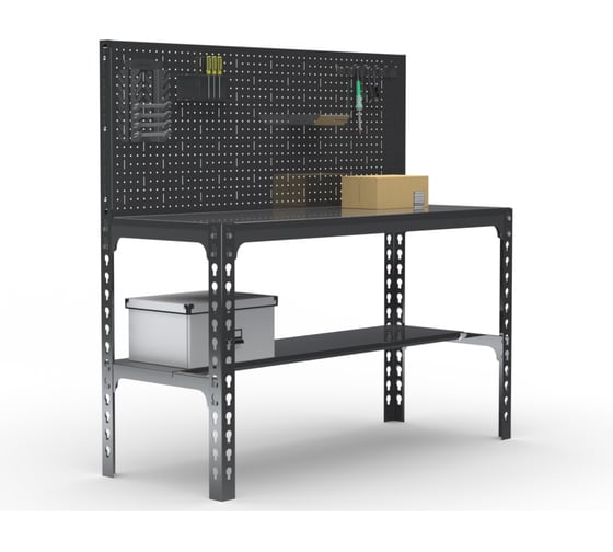 Металлический стол ООО Металекс 750х1100х400 + перфопанель с комплектом аксессуаров (серый) / 112146 1