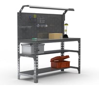 Металлический стол ООО Металекс серия SUN 750х1000х500 (2-е полки + перфопанель с комплектом освещения) серый / 112241