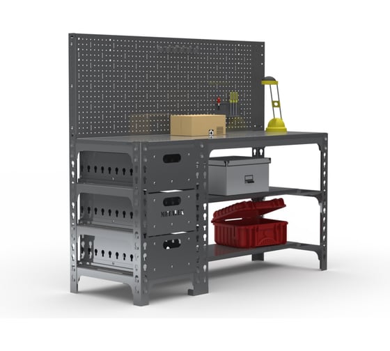 Стол металлический ООО Металекс 750х1200х400 мм, с выдвижными ящиками и перфопанелью, серый 112208 1