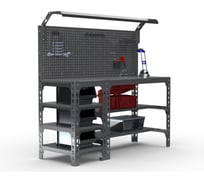 Стол металлический ООО Металекс серия SUN 750х1400х400 мм, с боковыми полками, перфопанелью и комплектом освещения, серый 112254