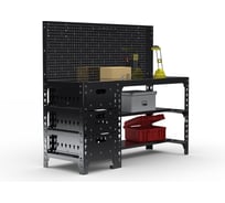 Стол металлический ООО Металекс 750x1600x400 мм, с выдвижными ящиками и перфопанелью, чёрный 112372