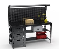 Стол металлический ООО Металекс серия SUN 750x1200x500, с выдвижными ящиками, перфопанелью и комплектом освещения, черный 112427