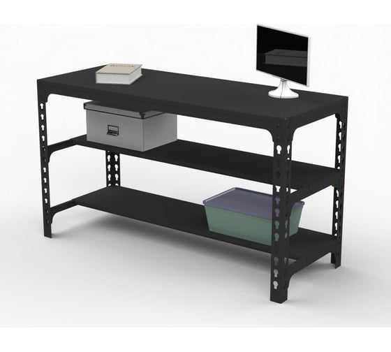 Стол металлический ООО Металекс 750x1000x600, две полки, черный 112301