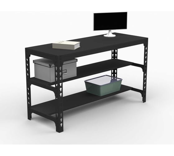 Стол металлический ООО Металекс 750x1200x500, две полки, черный 112297