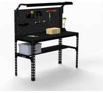 Стол металлический ООО Металекс серия SUN 750x1400x400, одна полка + перфопанель с комплектом освещения, черный 112383