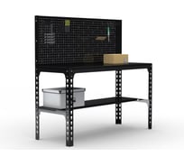 Стол металлический ООО Металекс 750x1200x400 мм, + перфопанель с комплектом аксессуаров, чёрный 112309