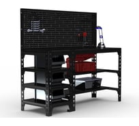 Стол металлический ООО Металекс 750x1600x400 мм, с боковыми полками и перфопанелью, чёрный 112354