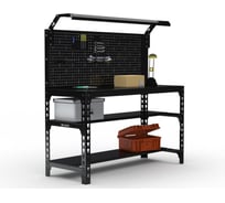 Стол металлический ООО Металекс серия SUN 750x1100x500 (2-е полки + перфопанель с комплектом освещения) чёрный / 112404