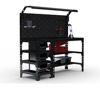 Стол металлический ООО Металекс серия SUN 750x1400x400 (с бок. полками, перфопанелью и комплектом освещения) чёрный / 112416