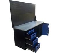 Верстак двухтумбовый Great Wolf 4 ящика, тумба с дверью, два экрана, синий 1800x700 GWT-V1800BL2