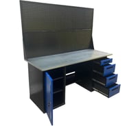 Верстак двухтумбовый Great Wolf 4 ящика, тумба с дверью, два экрана, синий 1800х700 GWT-V1800B2