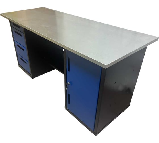 Верстак двухтумбовый Great Wolf 4 ящика, тумба с дверью, синий 1800x700 GWT-V1800BL