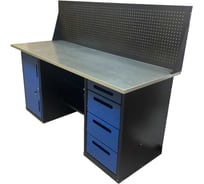 Верстак двухтумбовый Great Wolf 4 ящика, тумба с дверью, экран, синий 1800x700 GWT-V1800B1