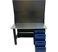 Верстак однотумбовый Great Wolf 4 ящика с двумя экранами, синий 1400х700 GWT-V1400B2