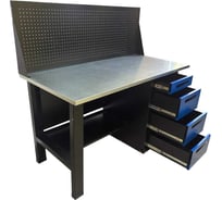 Верстак однотумбовый Great Wolf 4 ящика, с экраном, синий 1400x700 GWT-V1400B1