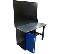 Верстак однотумбовый Great Wolf тумба с дверью, 2 экрана, синий 1400x700 GWT-V1400TL2