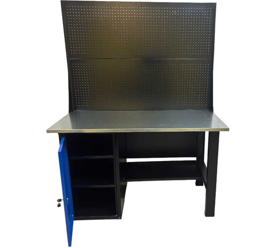 Верстак однотумбовый Great Wolf тумба с дверью, 2 экрана, синий 1400x700 GWT-V1400TL2