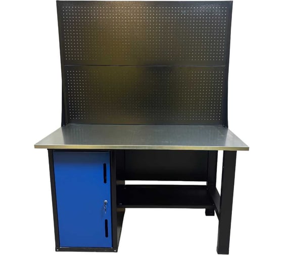 Верстак однотумбовый Great Wolf тумба с дверью, 2 экрана, синий 1400x700 GWT-V1400TL2