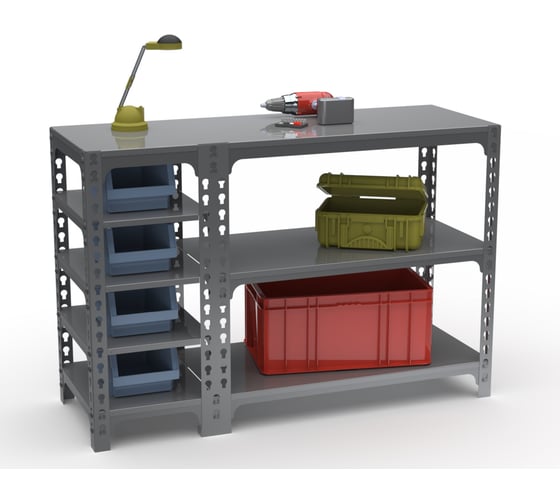 Стол-верстак Metalex ООО 950x1000x500 с боковыми полками, серый 111634