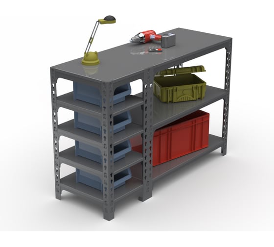 Стол-верстак Metalex ООО 950x1600x500 с боковыми полками, серый 111640