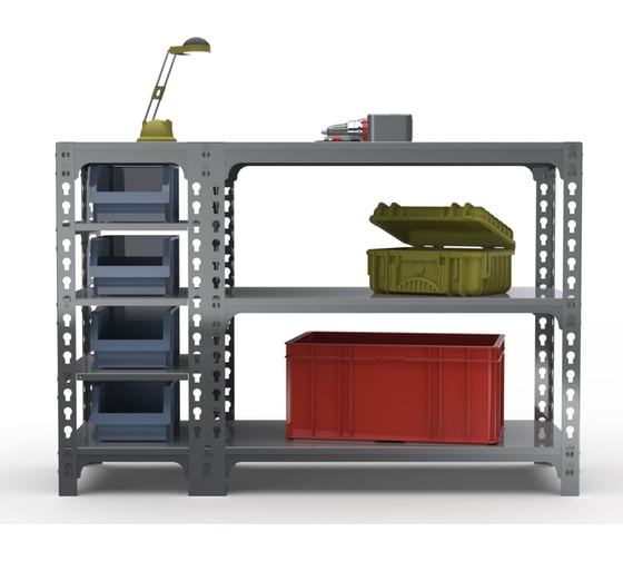 Стол-верстак Metalex ООО 950x1800x500 с боковыми полками, серый 111642