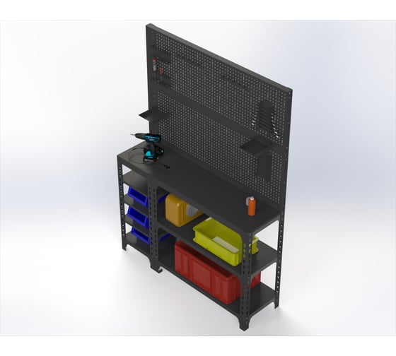 Стол-верстак Metalex 950x1300x500 (с бок. полками, двумя перфопанелями и комп. аксессуаров) серый / ООО Металекс 111691