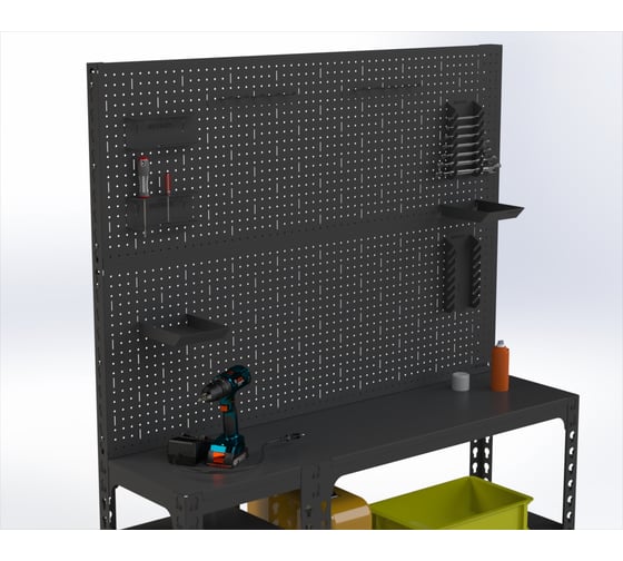 Стол-верстак Metalex 950x1200x500 (с бок. полками, двумя перфопанелями и комп. аксессуаров) серый / ООО Металекс 111690