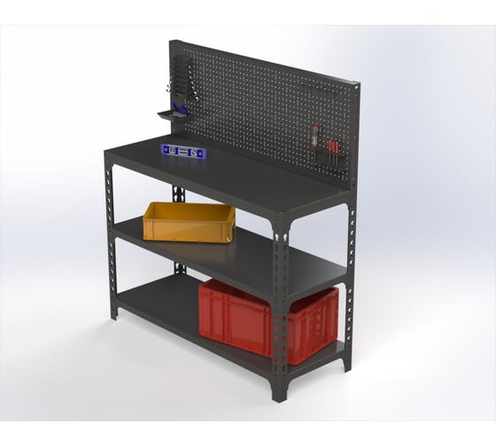 Стол-верстак ООО Металекс 950x1000x500 (две полки) + перфопанель с комплектом аксессуаров (серый) / 111742
