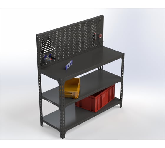 Стол-верстак ООО Металекс 950x1600x600 (две полки) + перфопанель с комплектом аксессуаров (серый) / 111757