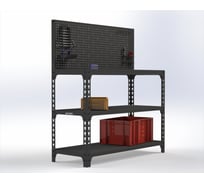 Стол-верстак ООО Металекс 950x1700x500 (две полки) + перфопанель с комплектом аксессуаров (серый) / 111749