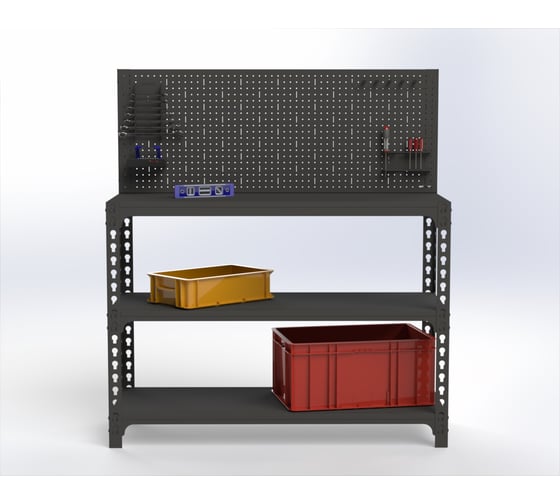 Стол-верстак ООО Металекс 950x1000x400 (две полки) + перфопанель с комплектом аксессуаров (серый) / 111733