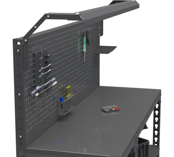 Стол-верстак ООО Металекс Metalex серия SUN 950x1200x500 мм, с боковыми полками, перфопанелью и комплектом освещения, серый 111861