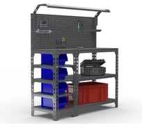 Стол-верстак ООО Металекс Metalex серия SUN 950x1400x400 мм, с боковыми полками, перфопанелью и комплектом освещения, серый 111854