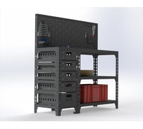 Стол-верстак ООО Металекс c одной тумбой 950x1400x600 мм, перфопанель с комплектом аксессуаров, серый 111836