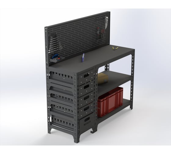Стол-верстак ООО Металекс c одной тумбой 950x1400x400 мм, перфопанель с комплектом аксессуаров, серый 111828