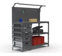 Стол-верстак ООО Металекс серия SUN 950x1600x500 мм, с бок. тумбой, 1-ой панелью и комплектом освещения, серый 111911