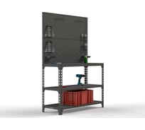 Стол-верстак ООО Металекс 950x1800x600 (две полки) + двойная перфопанель с комплектом аксессуаров (серый) / 111813