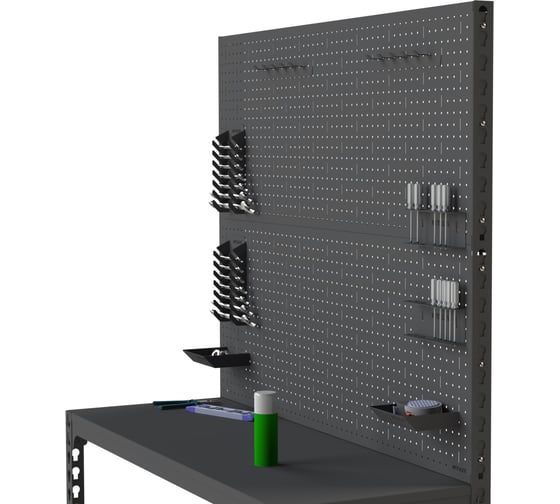 Стол-верстак ООО Металекс 950x1300x600 (две полки) + двойная перфопанель с комплектом аксессуаров (серый) / 111808