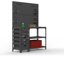 Стол-верстак ООО Металекс c одной тумбой 950x1400x500 + двойная перфопанель с комплектом аксессуаров (серый) / 111844