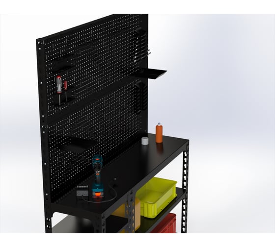 Стол-верстак ООО Металекс 950x1000x400 (с бок. полками, двумя перфопанелями и комп. аксессуаров) чёрный / 117163