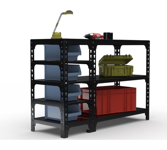 Стол-верстак ООО Металекс 950x1300x400 (с бок. полками) чёрный / 117112 1