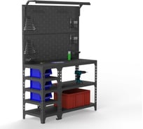 Стол-верстак ООО Металекс SUN 950x1400x600 (с бок. полками, 2-мя панелями и комп. освещения) серый / 111899