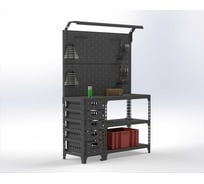 Стол-верстак ООО Металекс SUN 950x1200x600 (с бок. тумбой, 2-мя панелями и комплектом освещения) серый / 111925