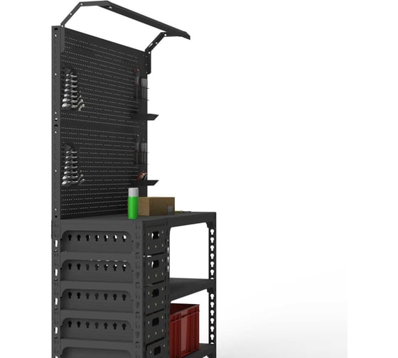 Стол-верстак ООО Металекс SUN 950x1600x400 (с бок. тумбой, 2-мя панелями и комплектом освещения) серый / 111919