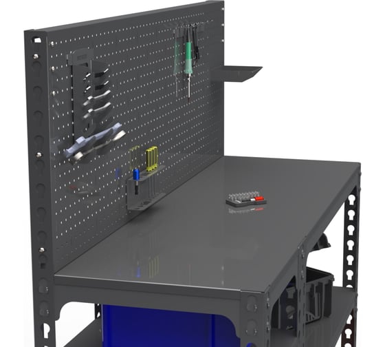 Стол-верстак ООО Металекс 950x1800x600 (с бок. полками, перфопанелью и комп. аксессуаров) серый / 111678